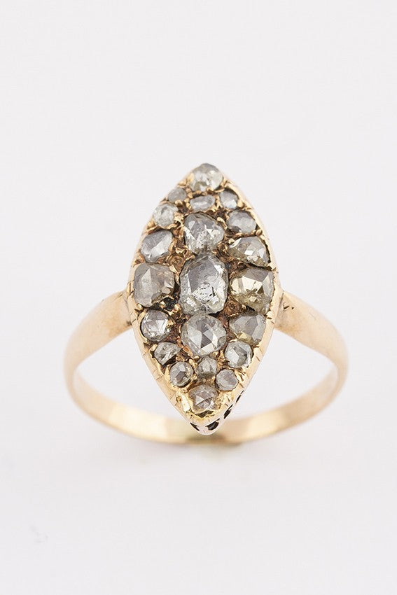 Gouden markies ring met roos geslepen diamanten