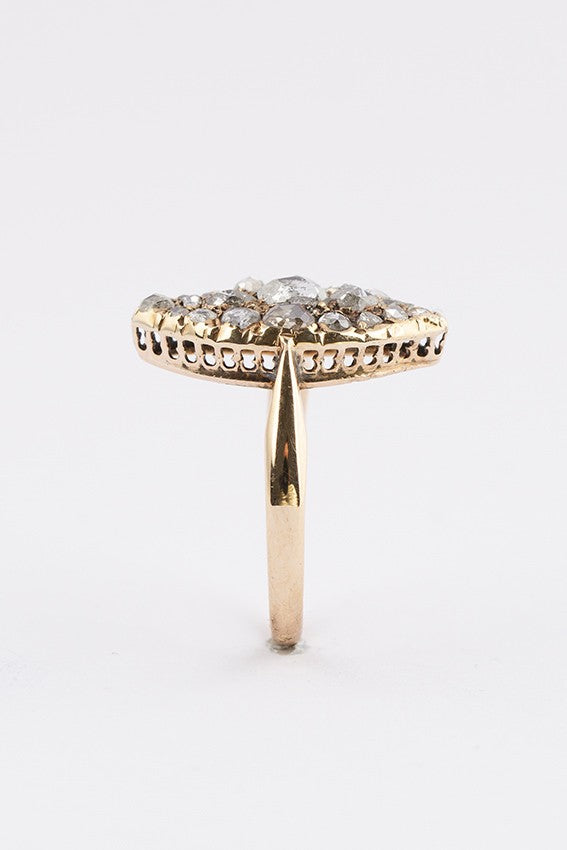 Gouden markies ring met roos geslepen diamanten