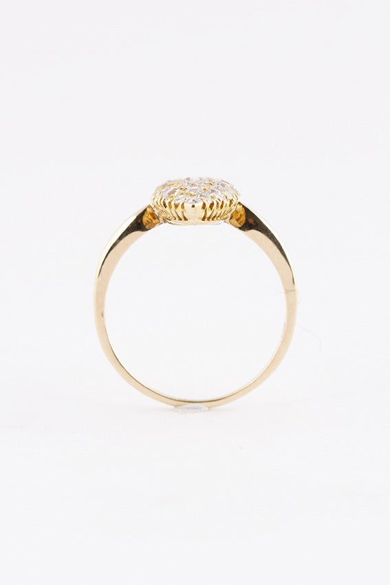 Gouden markies ring met oud geslepen briljanten en diamanten