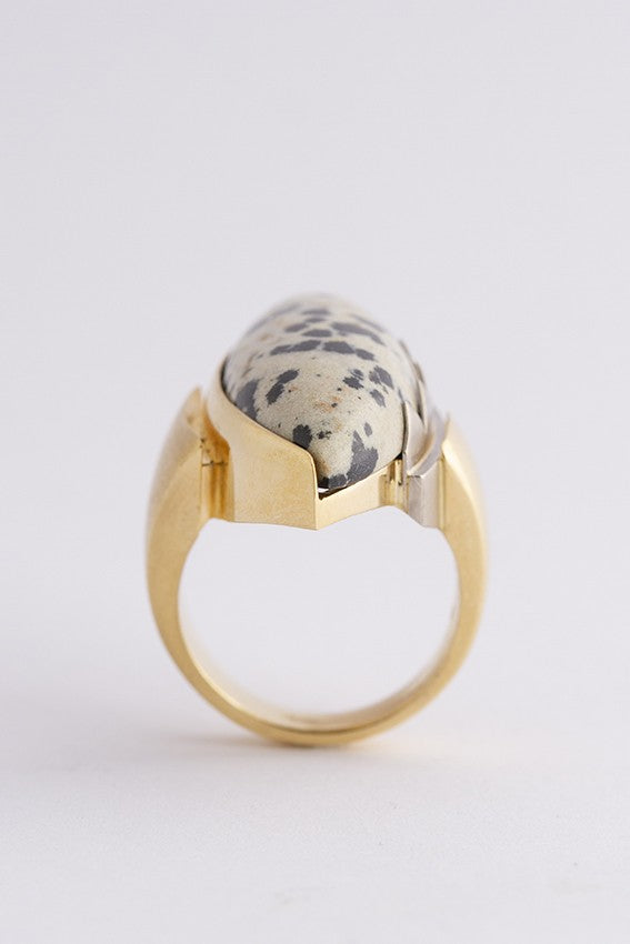 Wit/geel gouden ring met luipaard jaspis