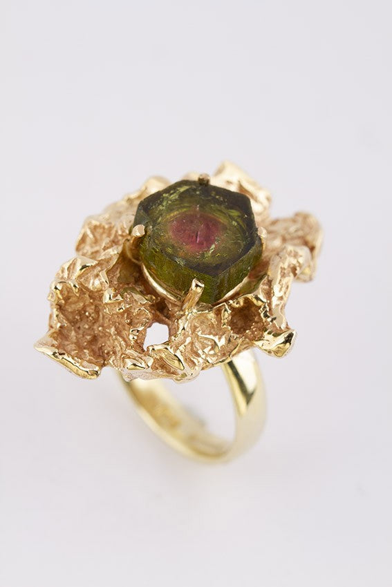 gold solid ring with tourmaline