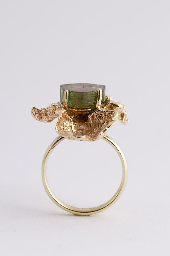gold solid ring with tourmaline