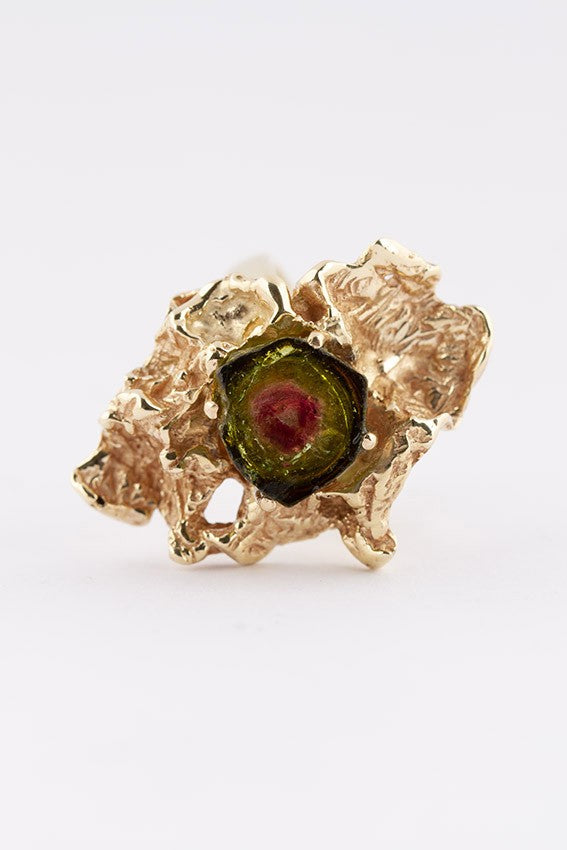 gold solid ring with tourmaline