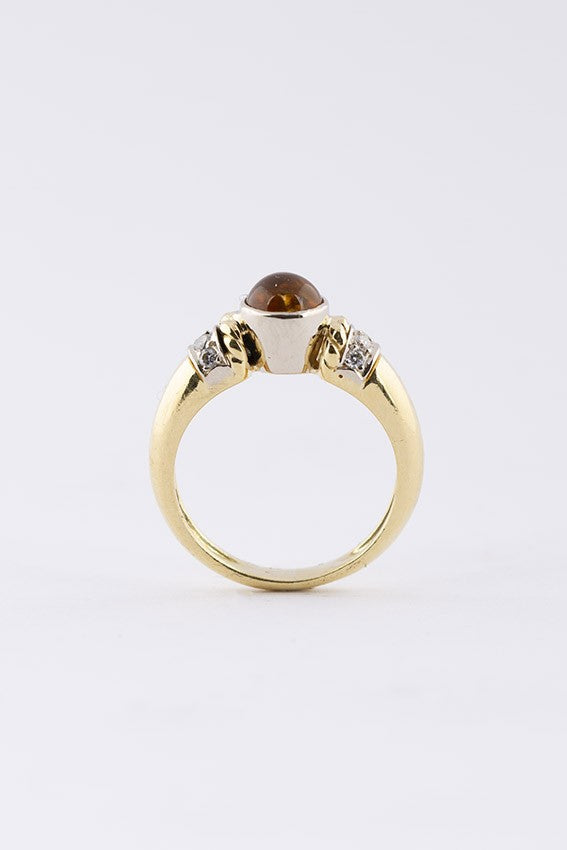 Gouden band ring met citrien en briljanten