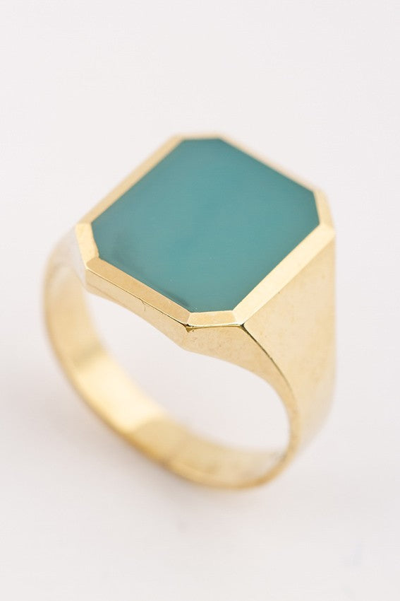 Gouden heren ring met chalcedoon