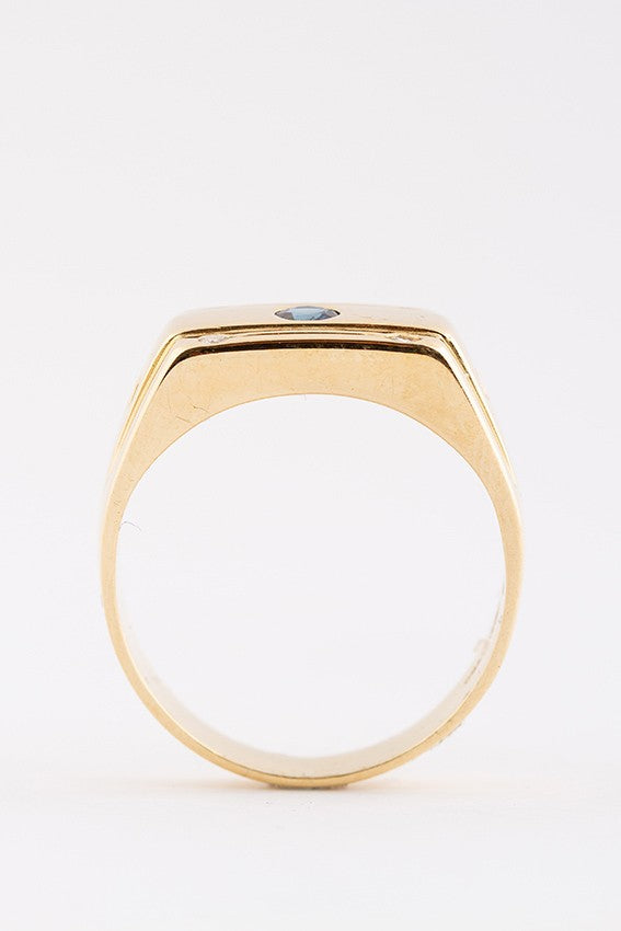 Gouden heren ring met briljant en saffier