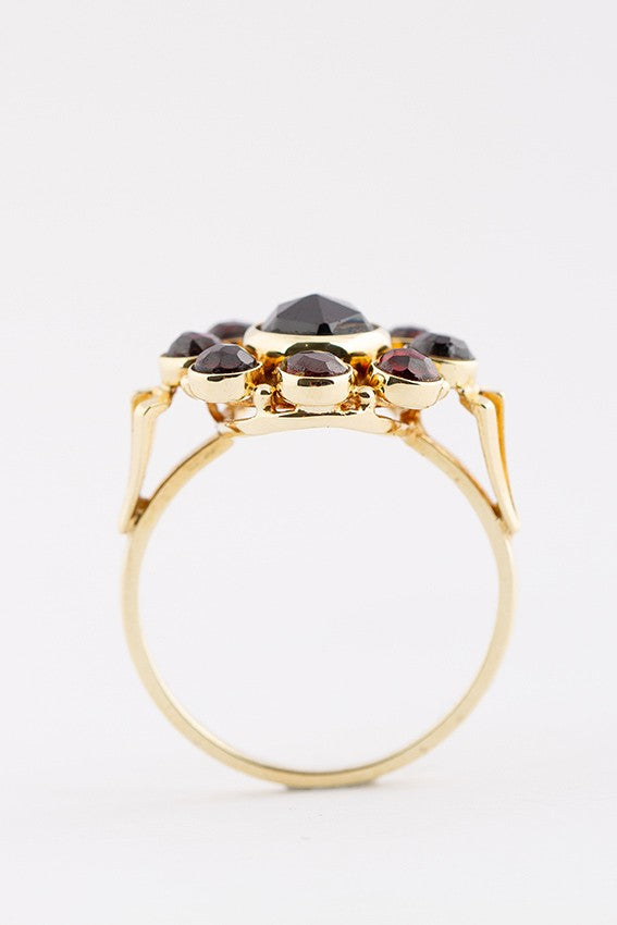 Gouden entourage ring granaat