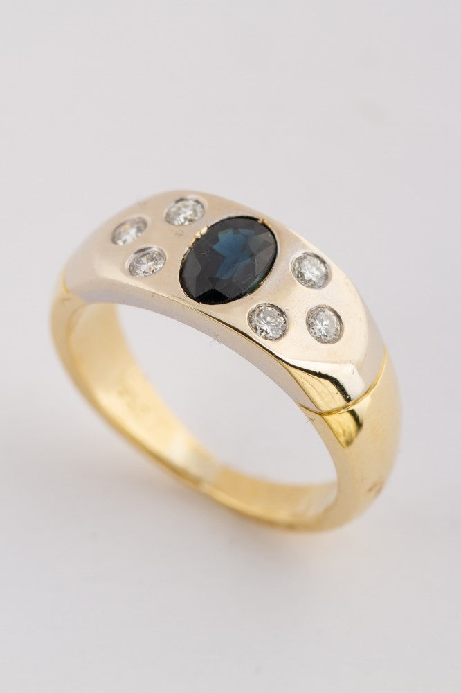 Wit/geel gouden ring met saffier en briljant