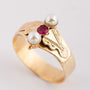Antique gold ring with ruby ​​and pearls