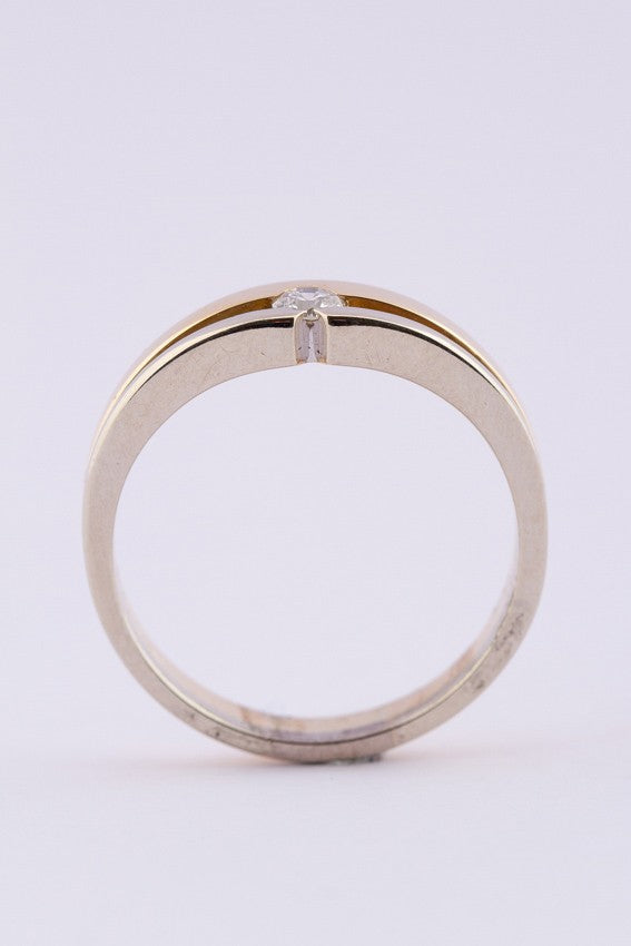 Wit/geel gouden ring met een briljant