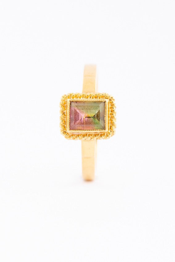 20 krt. gouden ring met een watermeloen toermalijn