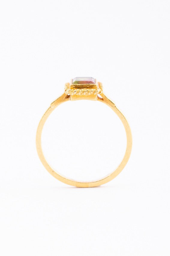 20 carat gold ring with a watermelon tourmaline