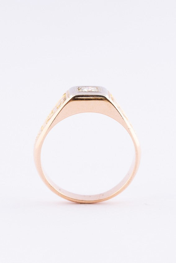 gouden bewerkte heren ring met een briljant