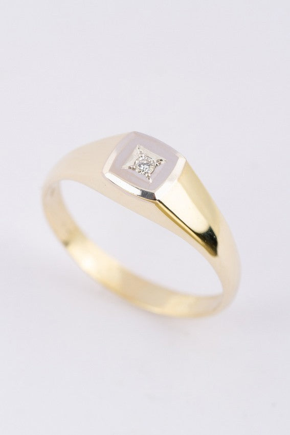 Wit/geel gouden heren ring met een briljant