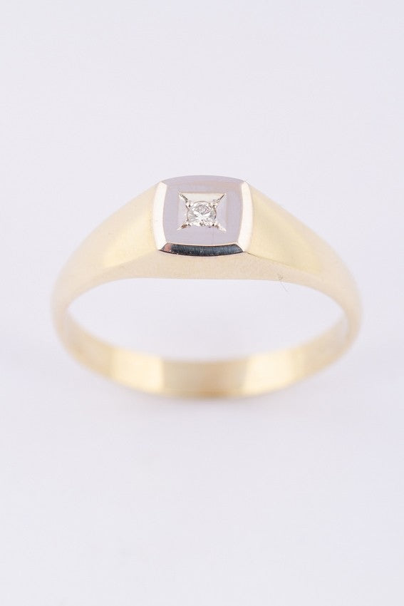 Wit/geel gouden heren ring met een briljant
