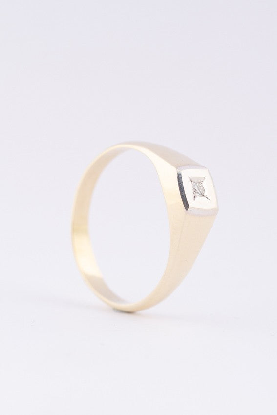 Wit/geel gouden heren ring met een briljant