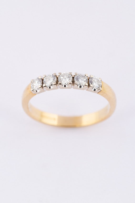 Gouden rij ring met 5 briljanten