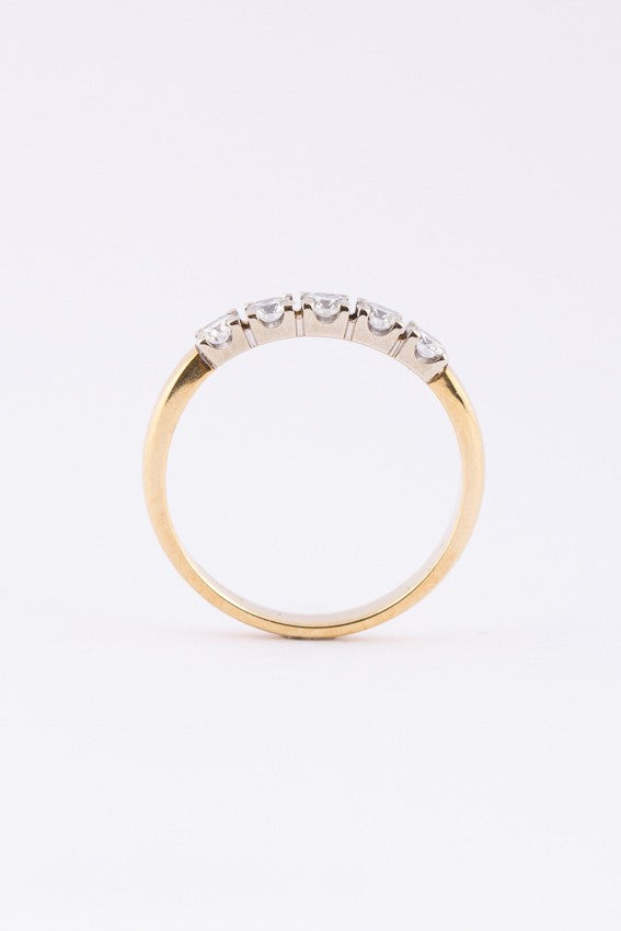 Gouden rij ring met 5 briljanten