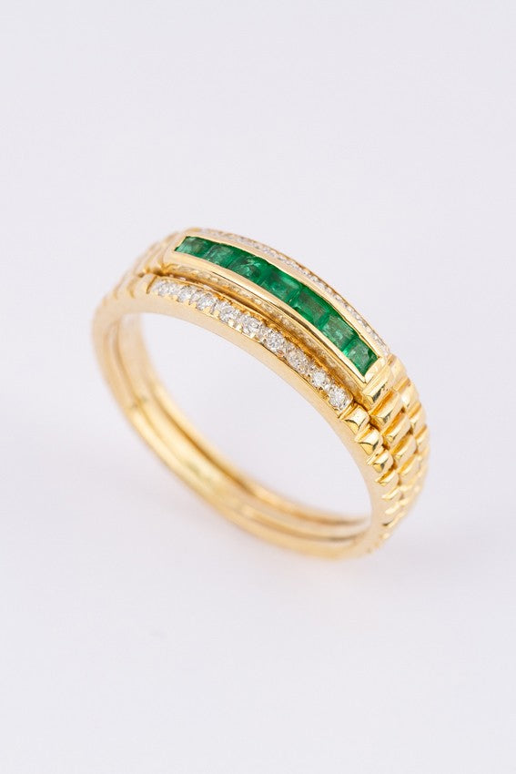 Gouden ring met briljant en smaragd