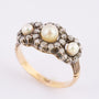 Antique gold entourage ring with cultured pearls and Bolshevik-cut diamonds
