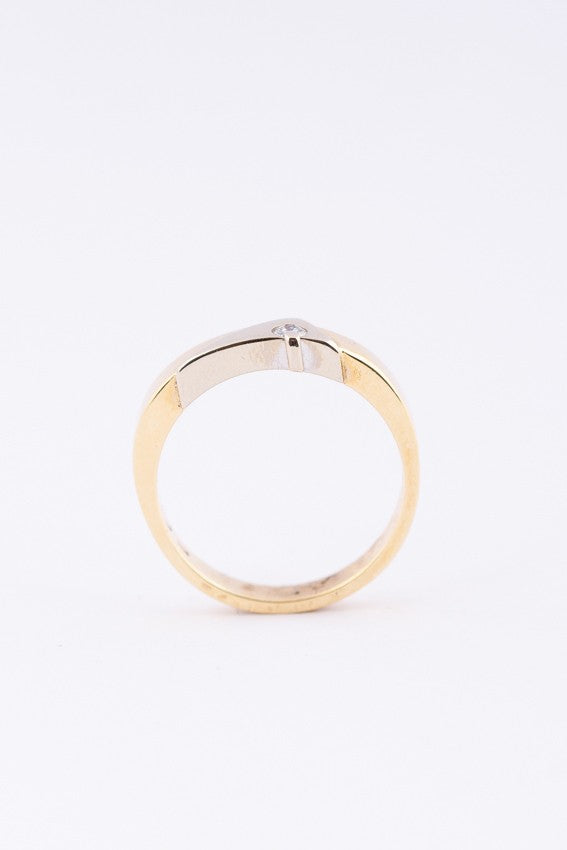Wit/geel gouden ring met een briljant