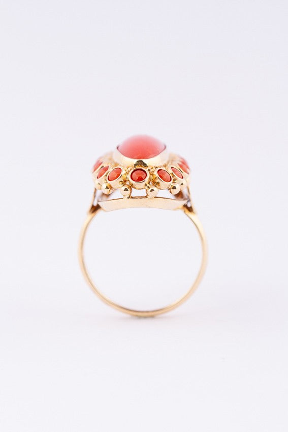 Gouden entourage ring met bloedkoraal