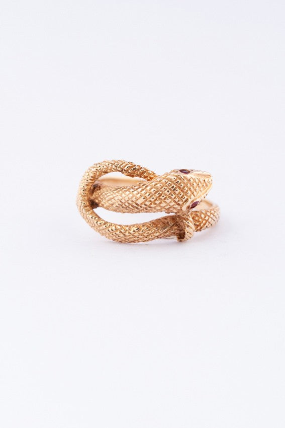 Gold snake ring with rubies