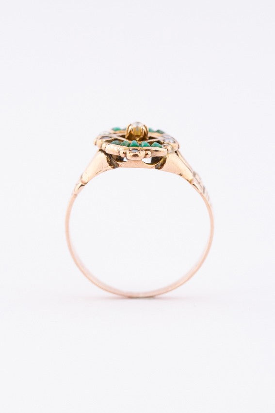 Antieke ring met parels en turkoois