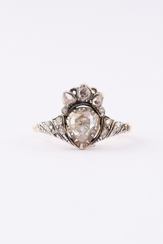 Gouden prinsessen ring met roos geslepen diamanten