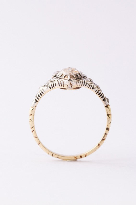 Gouden prinsessen ring met roos geslepen diamanten