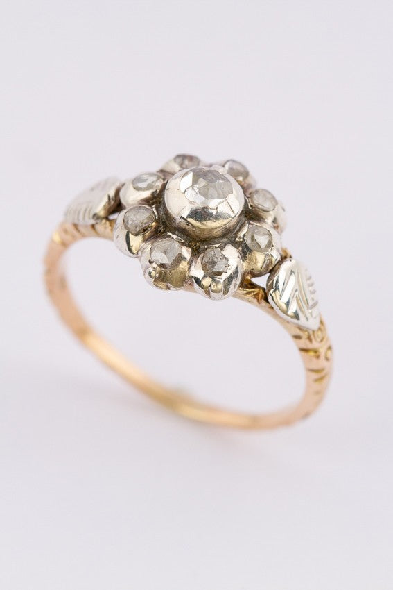 Gouden entourage ring met roos geslepen diamanten