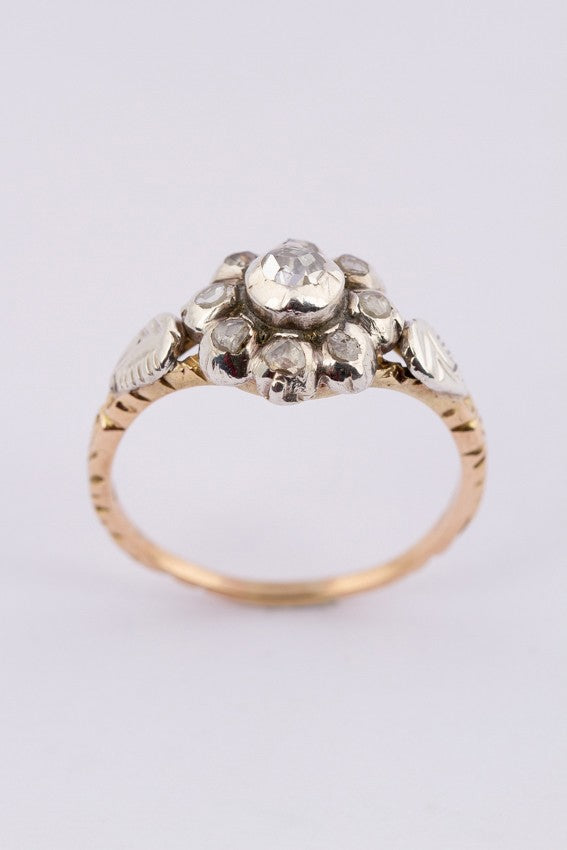 Gouden entourage ring met roos geslepen diamanten