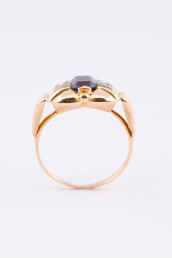 Gold ring with iolite and two diamonds. 1950s.