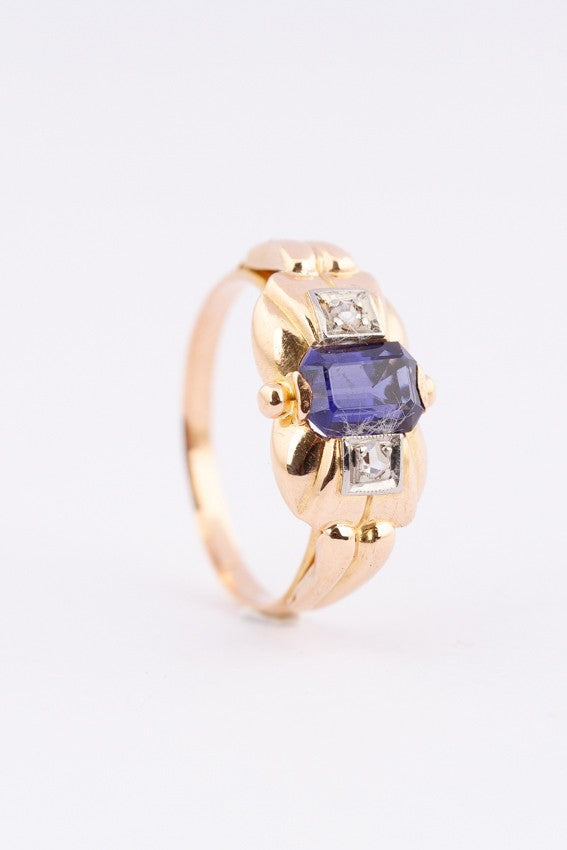 Gold ring with iolite and two diamonds. 1950s.