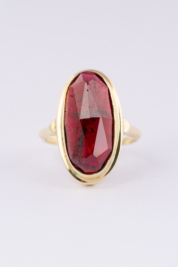Gouden ring met gefacetteerde granaat