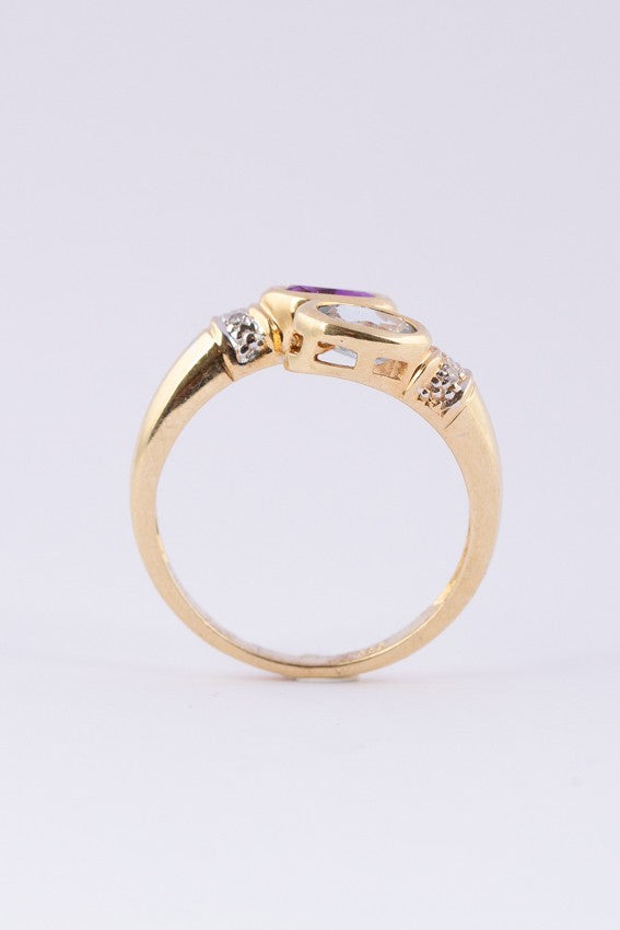 Gold ring with topaz, amethyst and diamonds