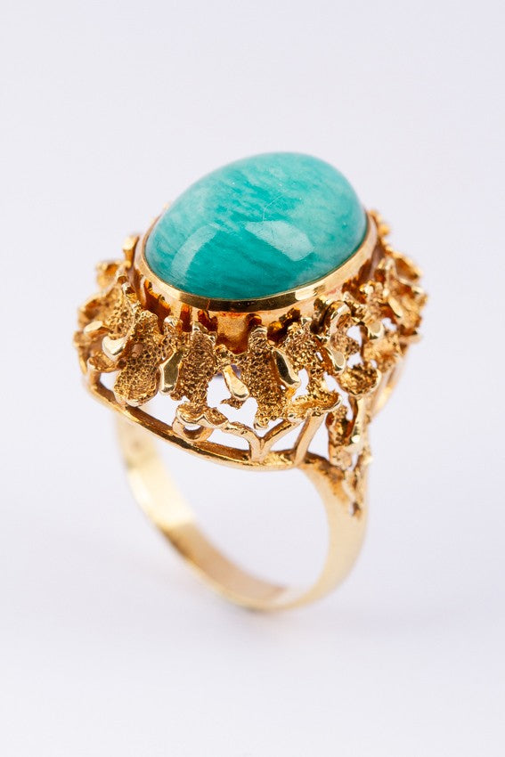 Gouden ring met draaibare wissel steen amethist/amazoniet