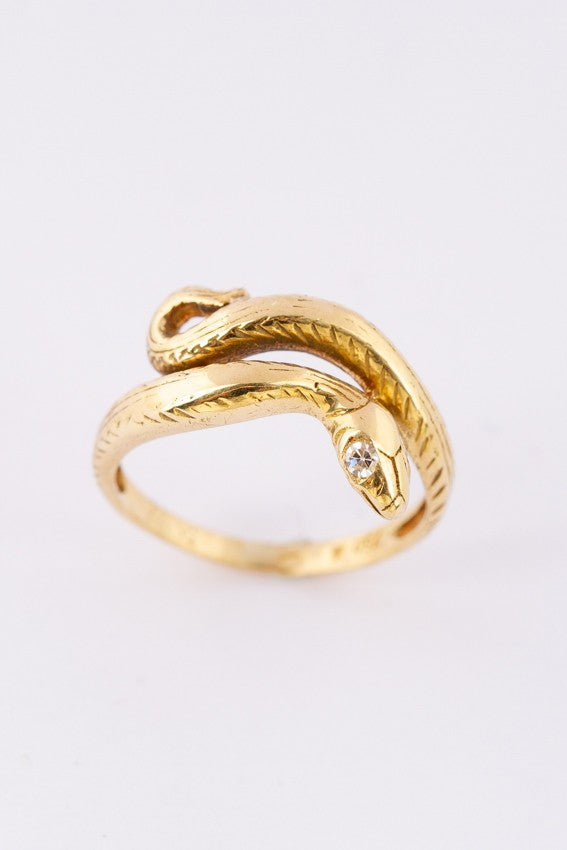 Gouden slangen ring met briljant