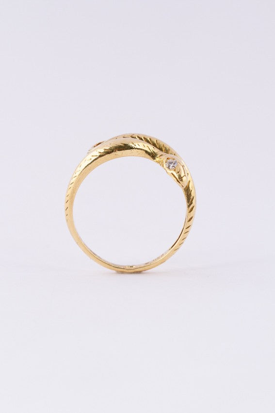 Gouden slangen ring met briljant
