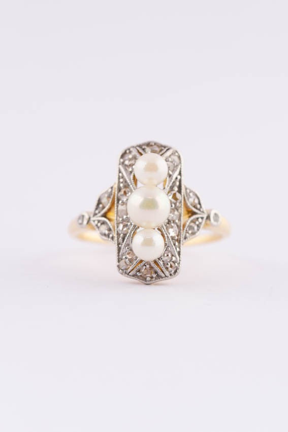 Antieke gouden ring met parels en diamanten