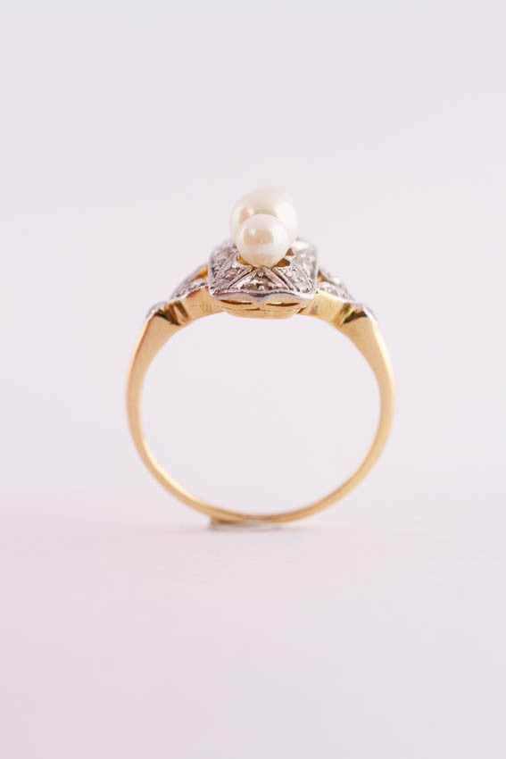 Antieke gouden ring met parels en diamanten