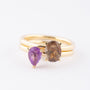 Gold Zinzi rings with amethyst and smoky quartz
