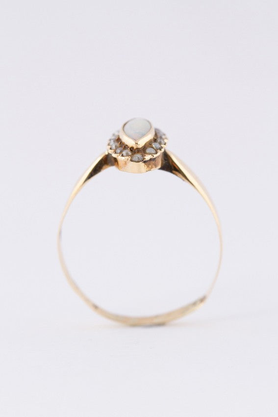 Antiek gouden markies ring met opaal en parels