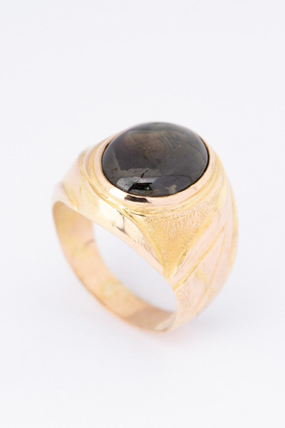 Gouden massieve heren ring met valkenoog