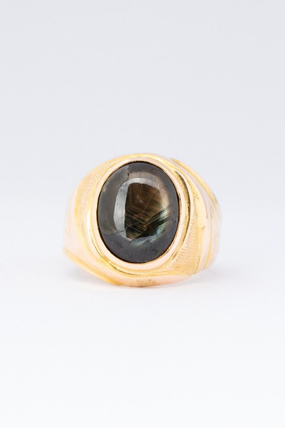 Gouden massieve heren ring met valkenoog