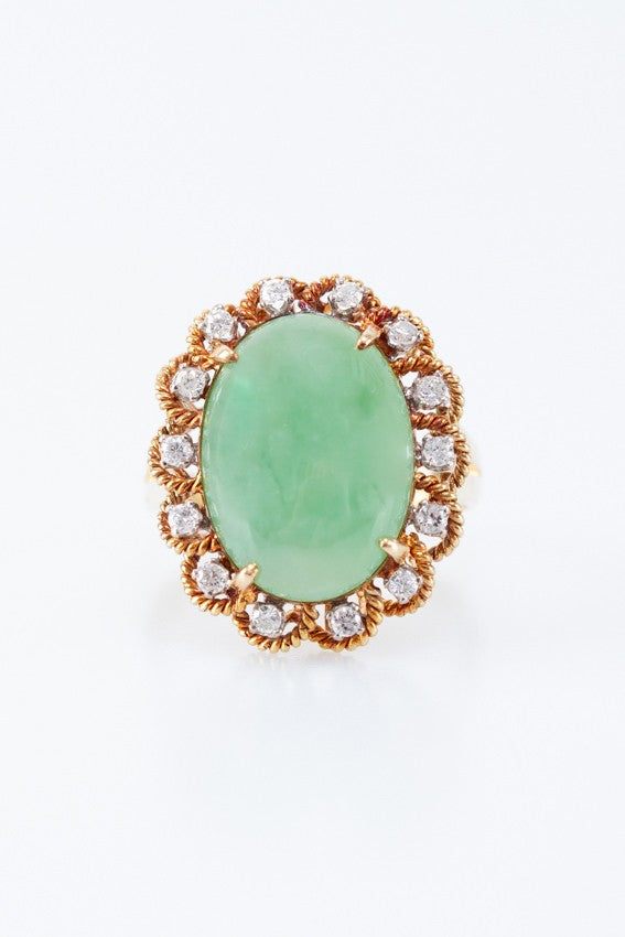 Gouden entourage ring met jade en briljanten
