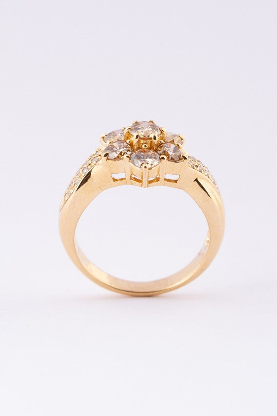 Gouden entourage ring met briljanten en diamanten