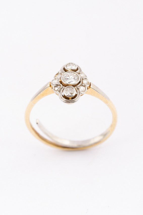 Gouden Art Nouveau ring met briljanten en diamanten