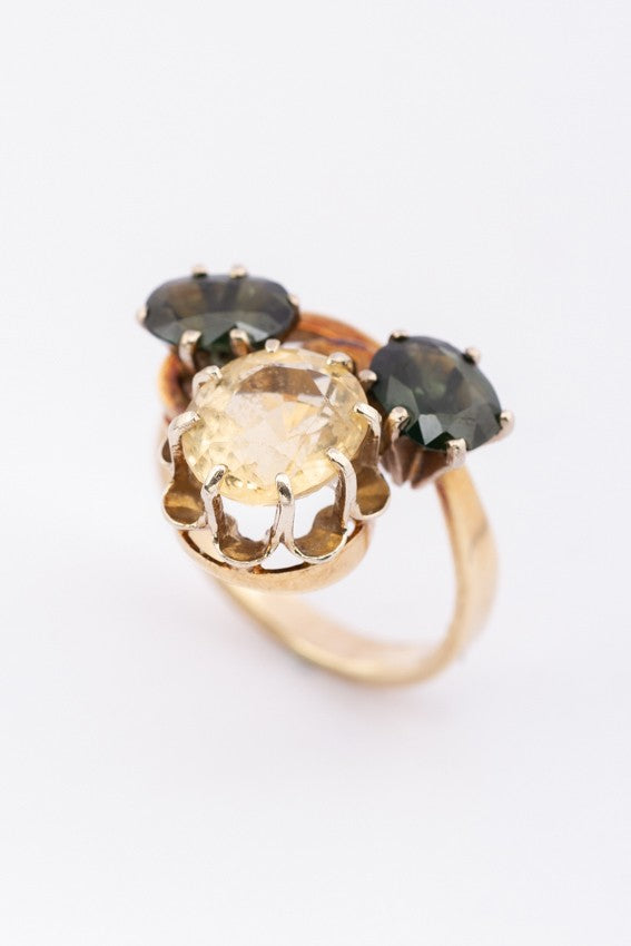 Gouden ring met tourmalijn en citrien