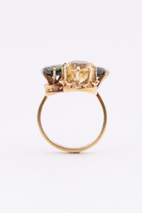 Gouden ring met tourmalijn en citrien